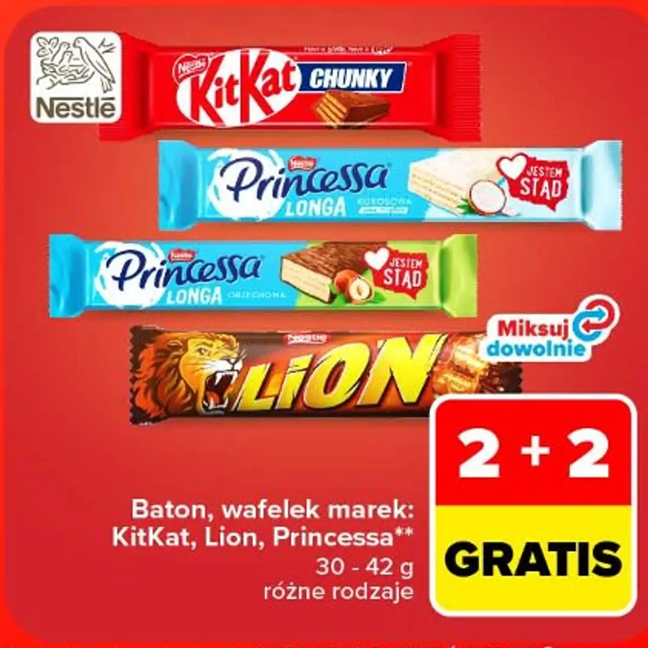 Baton, wafelek marek: KitKat, Lion, Princessa