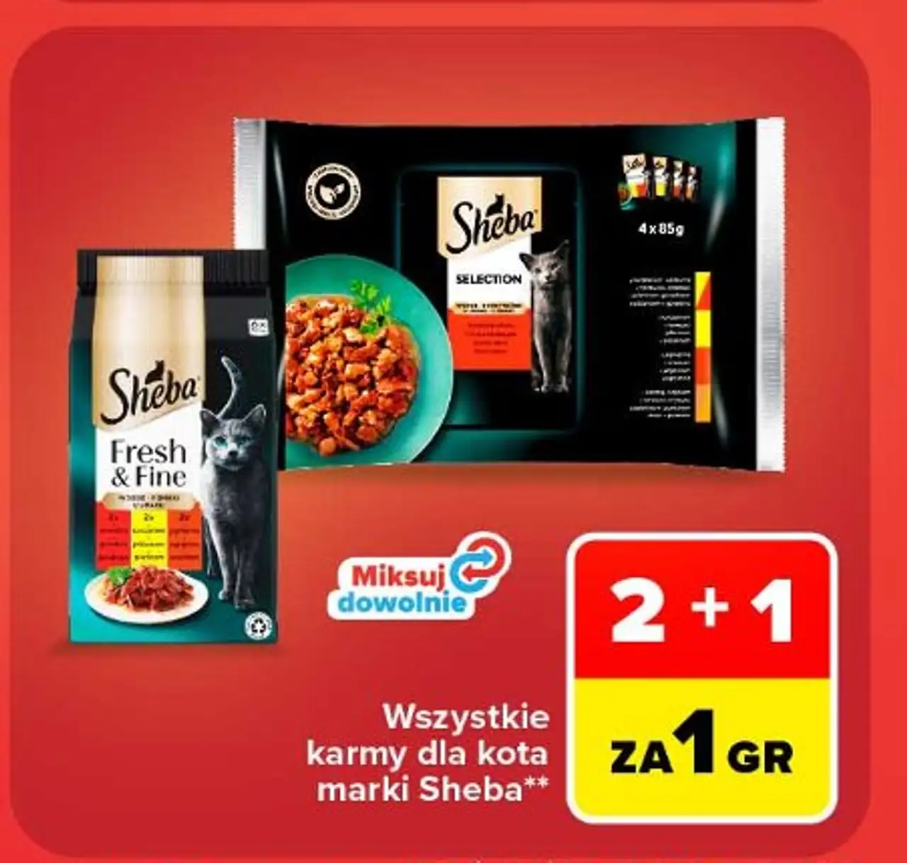 Karma dla kota z kurczakiem wołowiną kaczką Sheba Fresh & Fine
