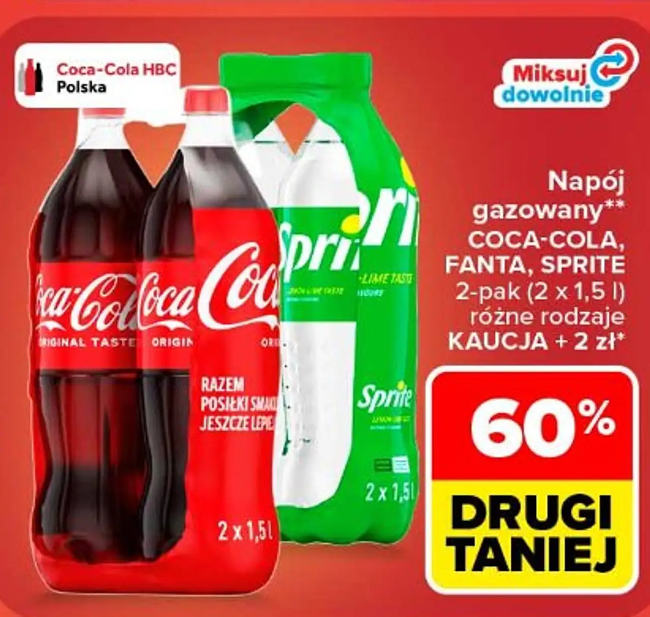 Napój gazowany Coca-Cola, Fanta, Sprite 2-pak (2 x 1,5 l)