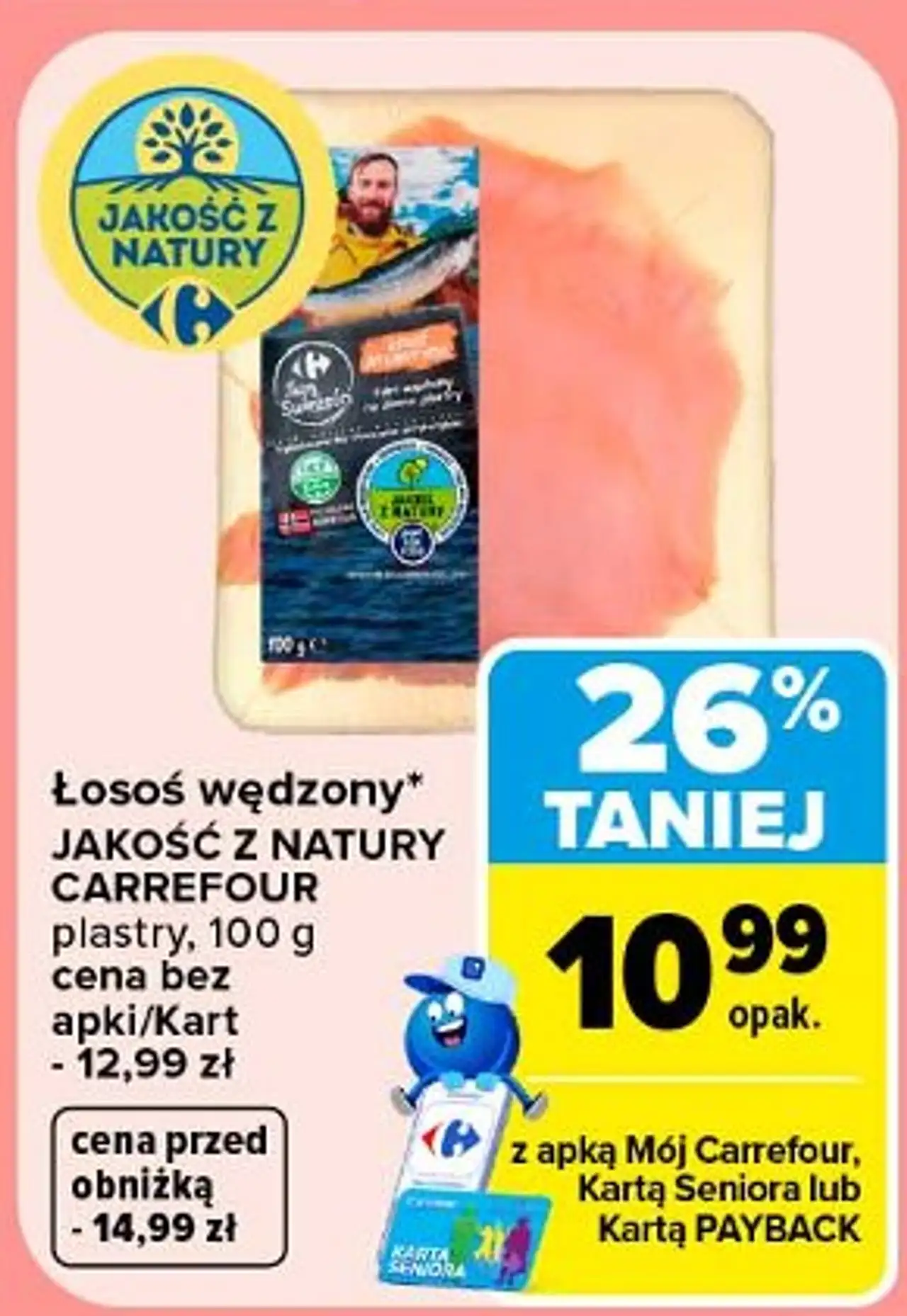 Łosoś wędzony Jakość z Natury Carrefour plastry