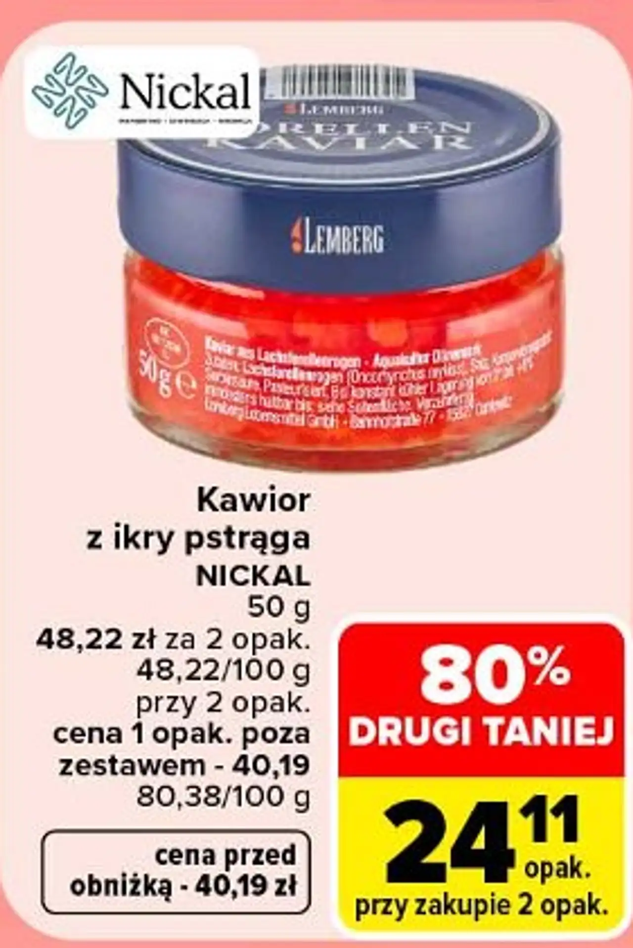 Kawior z ikry pstrąga Nickal