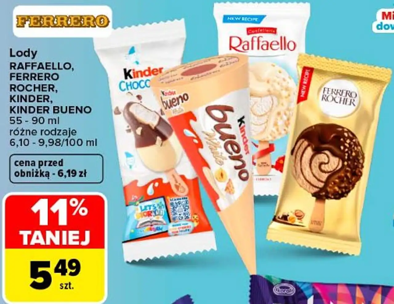 Lody Raffaello, Ferrero Rocher, Kinder, Kinder Bueno