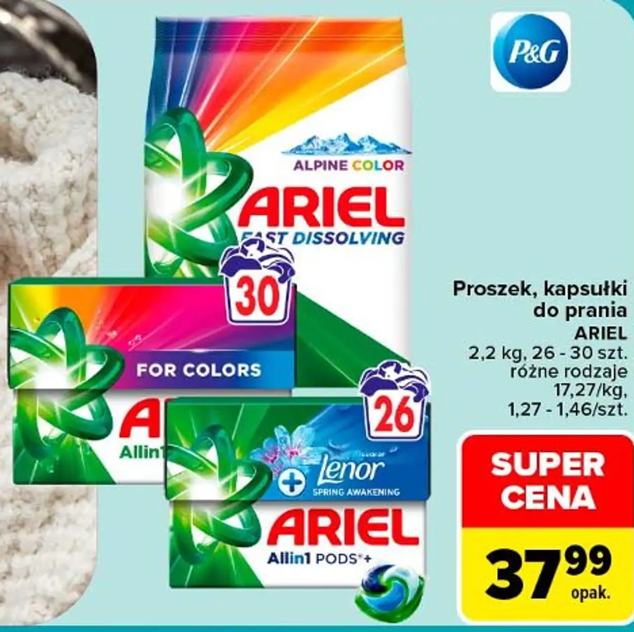 Proszek, kapsułki do prania Ariel