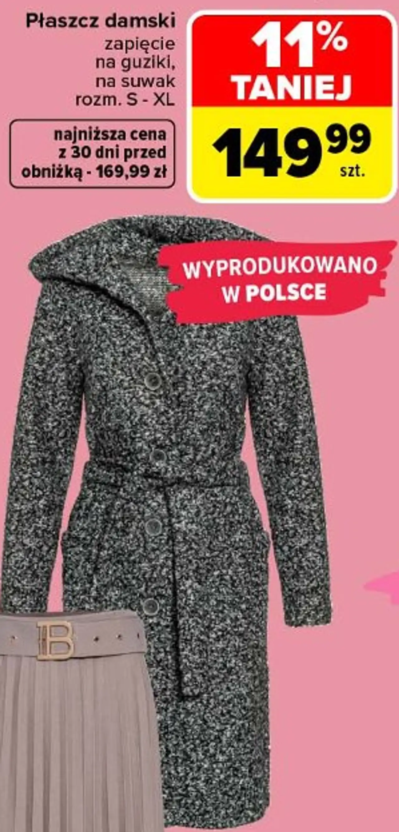 Płaszcz damski zapięcie na guziki, na suwak