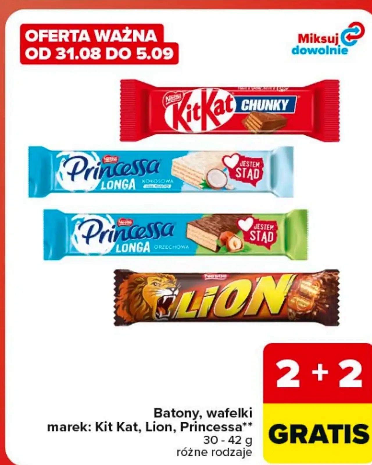 Batony, wafelki Kit Kat, Lion, Princessa