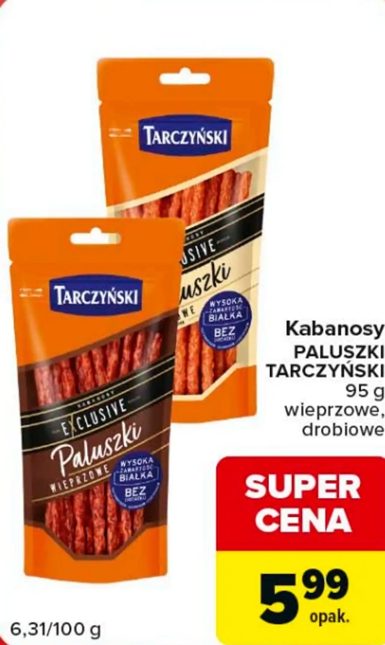Kabanosy paluszki TARCZYŃSKI, wieprzowe, drobiowe