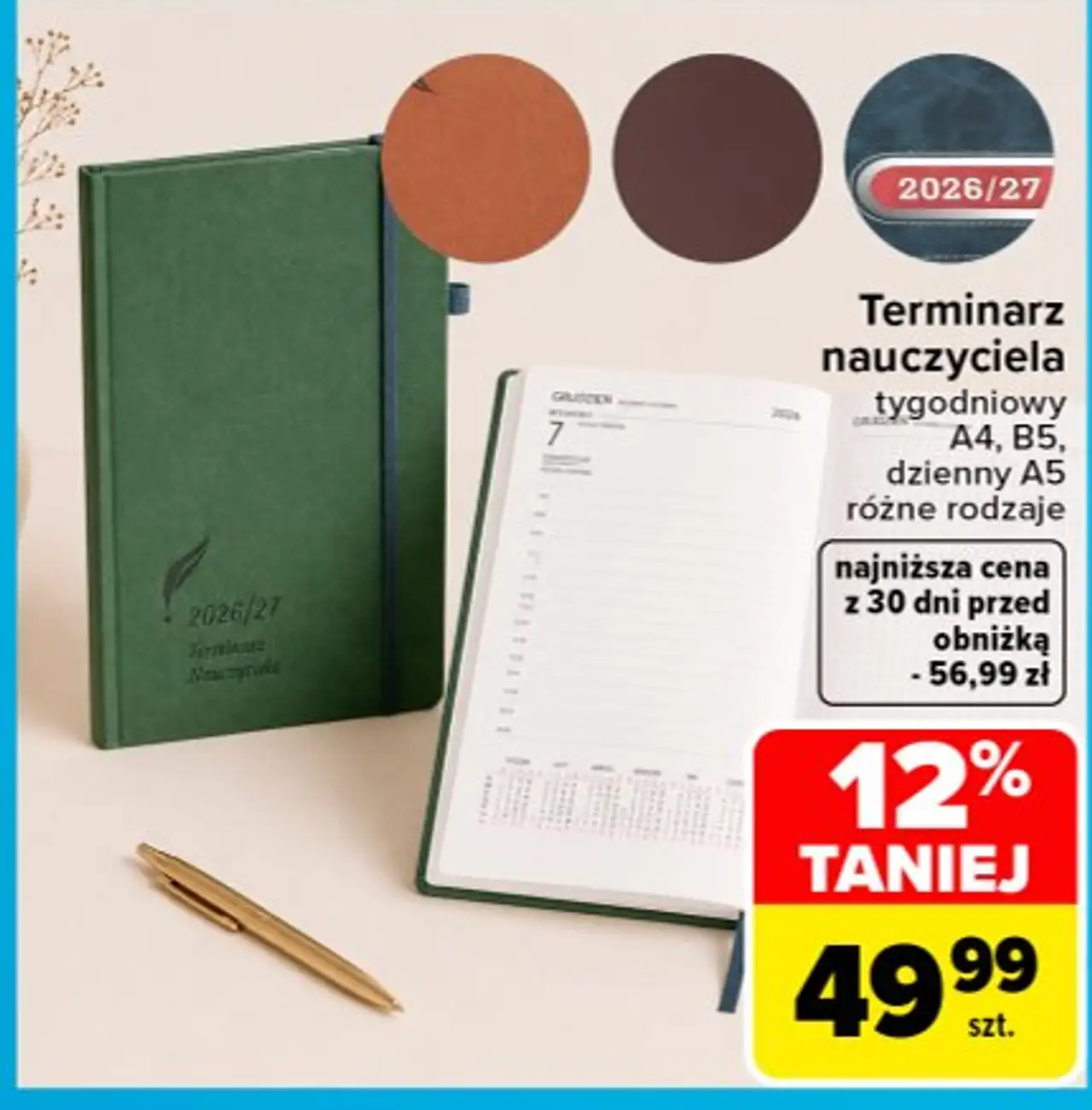Terminarz nauczyciela tygodniowy A4, B5, dzienny A5