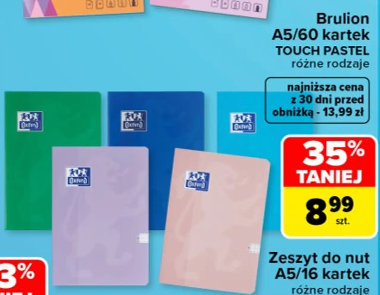 Brulion A5/60 kartek Oxford TOUCH PASTEL