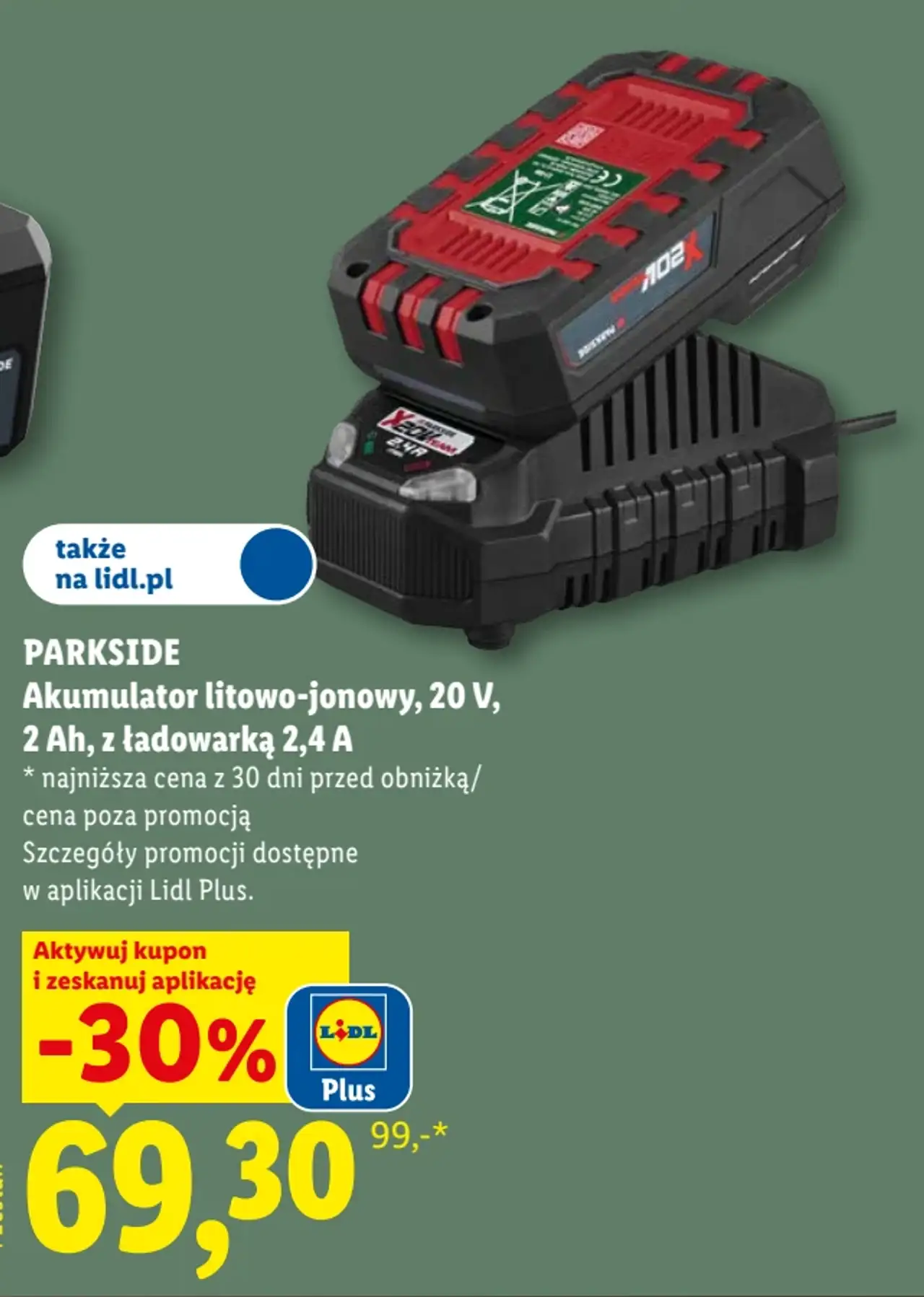 PARKSIDE Akumulator litowo-jonowy, 20 V, 2 Ah, z ładowarką 2,4 A
