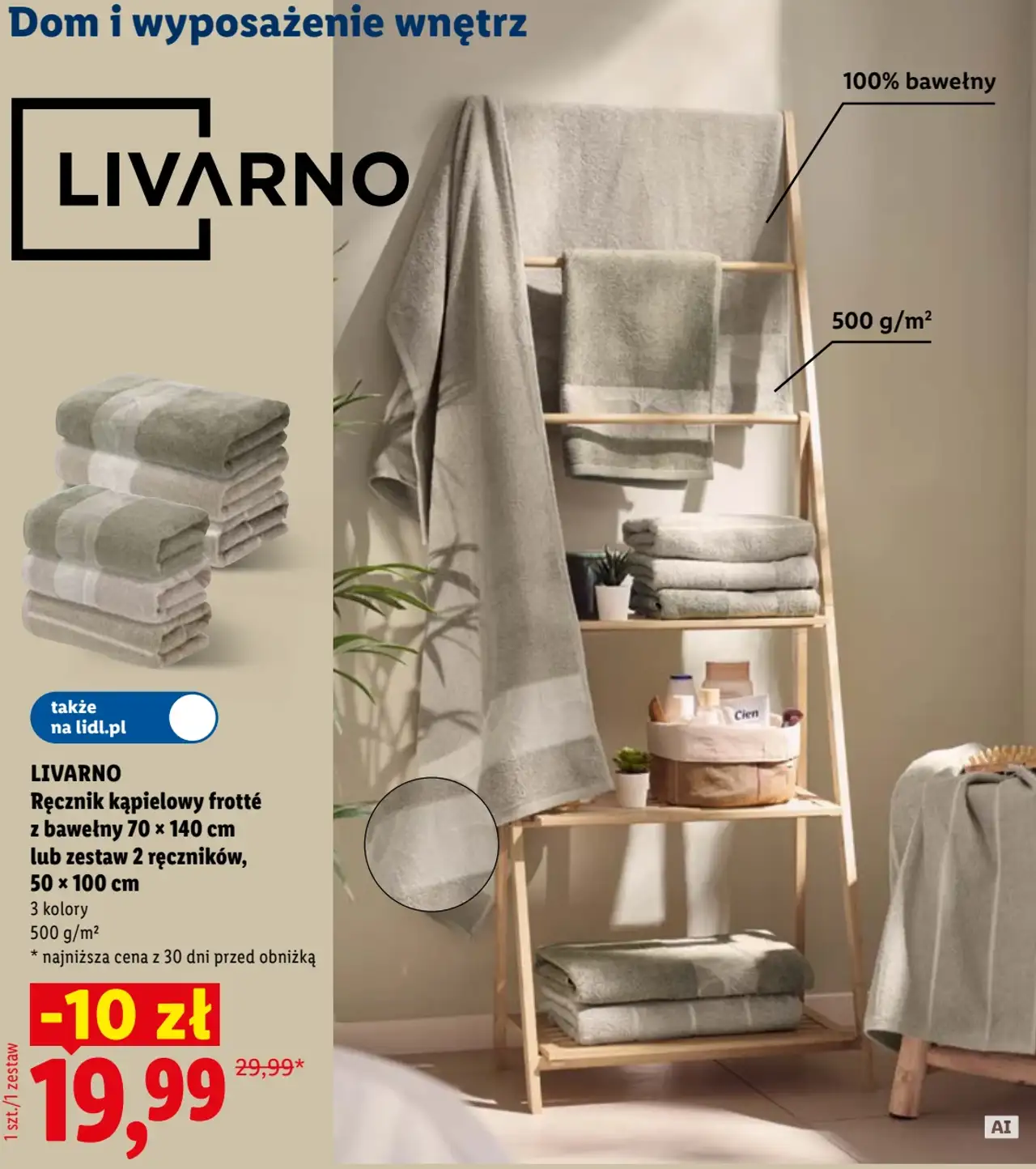 LIVARNO Ręcznik kąpielowy frotté z bawełny 70 x 140 cm lub zestaw 2 ręczników, 50 x 100 cm
