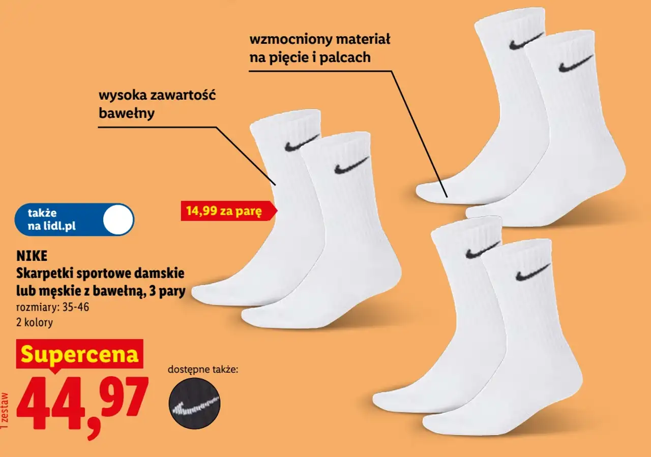 NIKE Skarpetki sportowe damskie lub męskie z bawełną, 3 pary