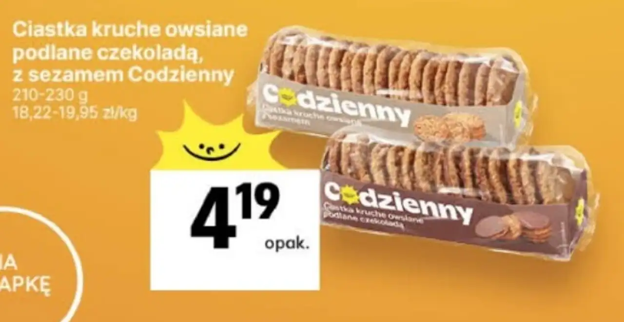 Ciastka kruche owsiane podlane czekoladą, z sezamem Codzienny