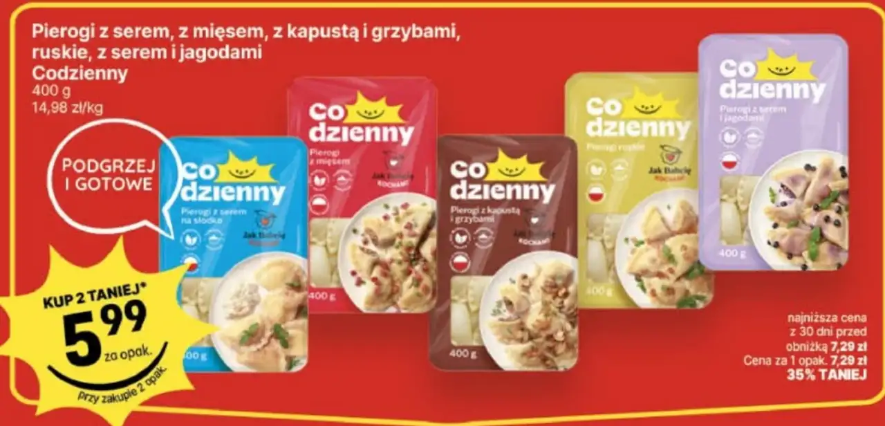 Pierogi z serem, z mięsem, z kapustą i grzybami, ruskie, z serem i jagodami Codzienny