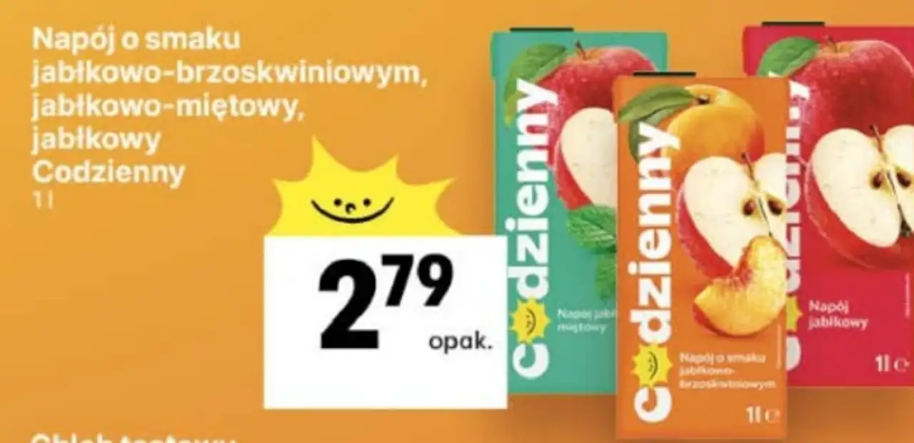Napój o smaku jabłkowo-brzoskwiniowym, jabłkowo-miętowy, jabłkowy Codzienny