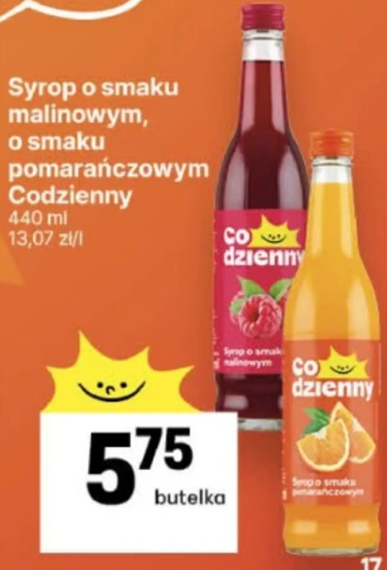 Syrop o smaku malinowym, o smaku pomarańczowym Codzienny