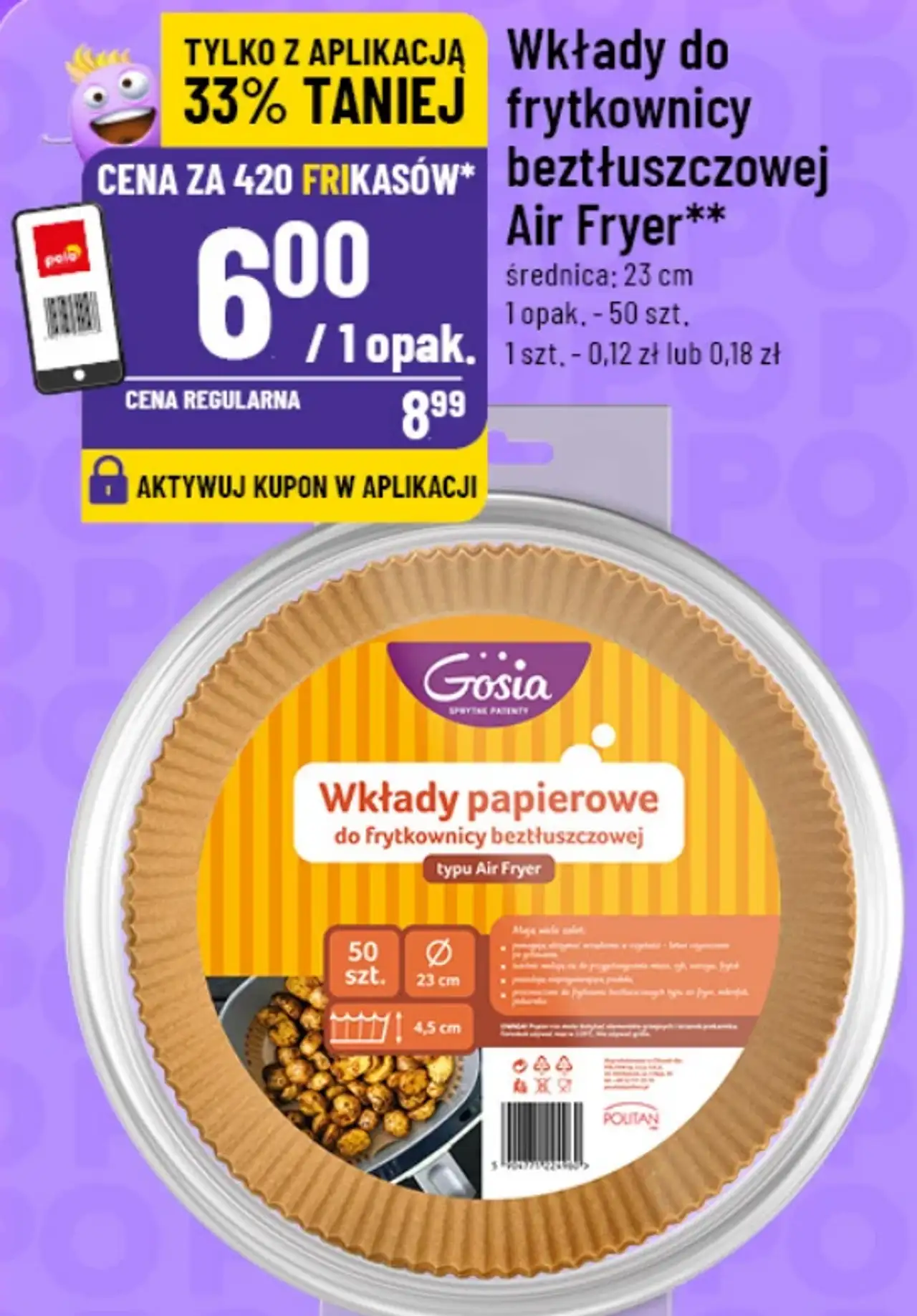 Wkłady do frytkownicy beztłuszczowej Air Fryer średnica 23 cm