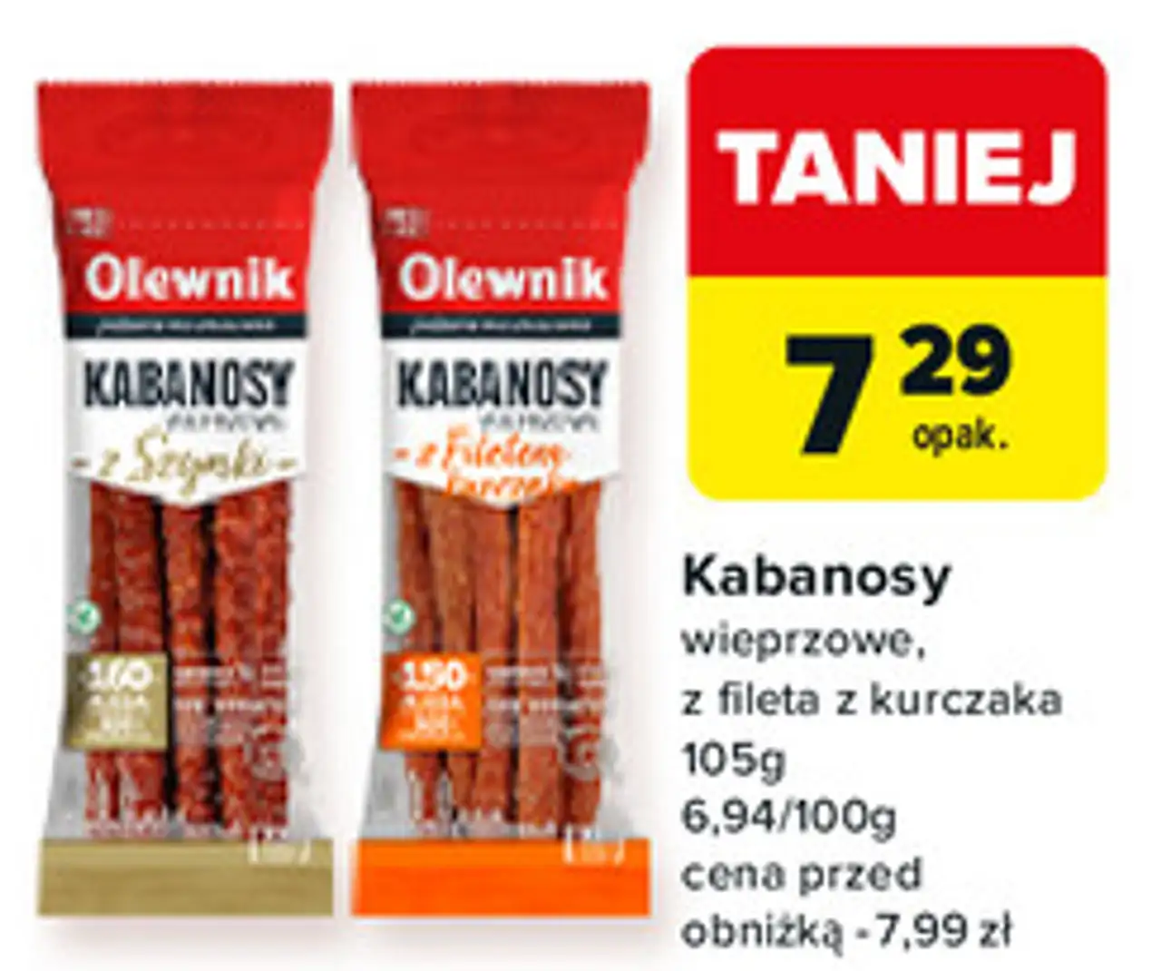 Olewnik Kabanosy wieprzowe, z fileta z kurczaka