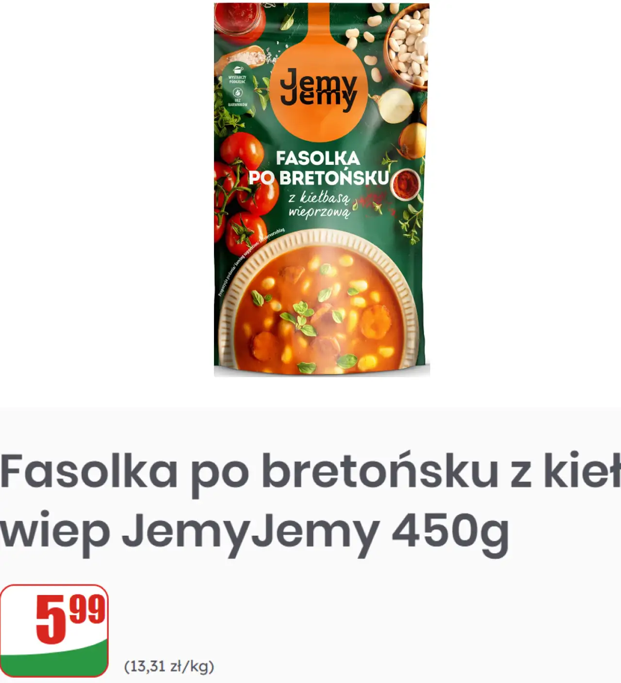 Fasolka po bretońsku z kiełbasą wieprzową JemyJemy 450 g
