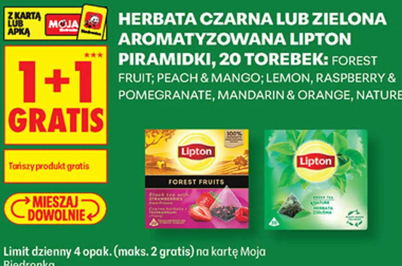 Herbata czarna lub zielona aromatyzowana Lipton Piramidki, 20 torebek
