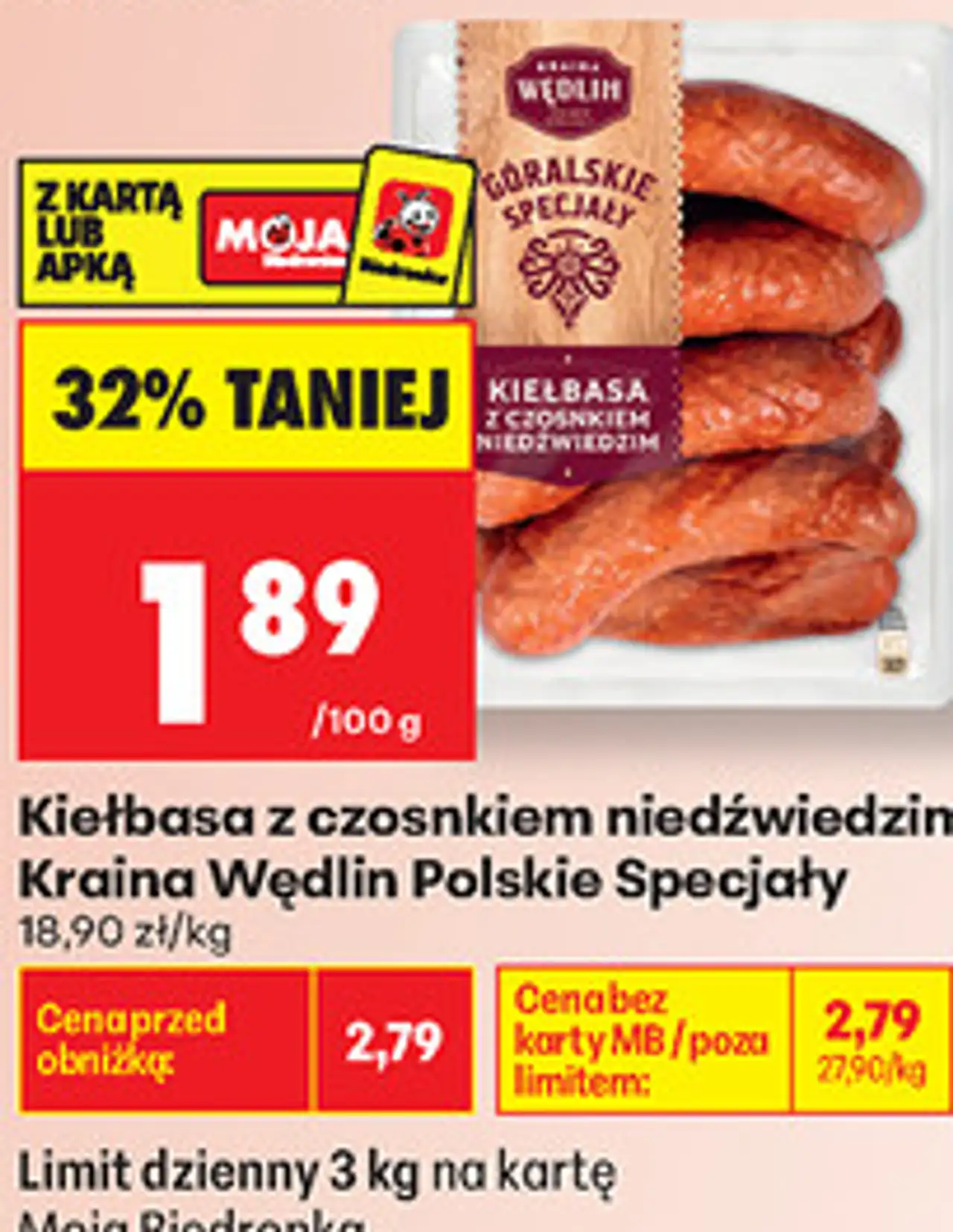 Kiełbasa z czosnkiem niedźwiedzim Kraina Wędlin Polskie Specjały