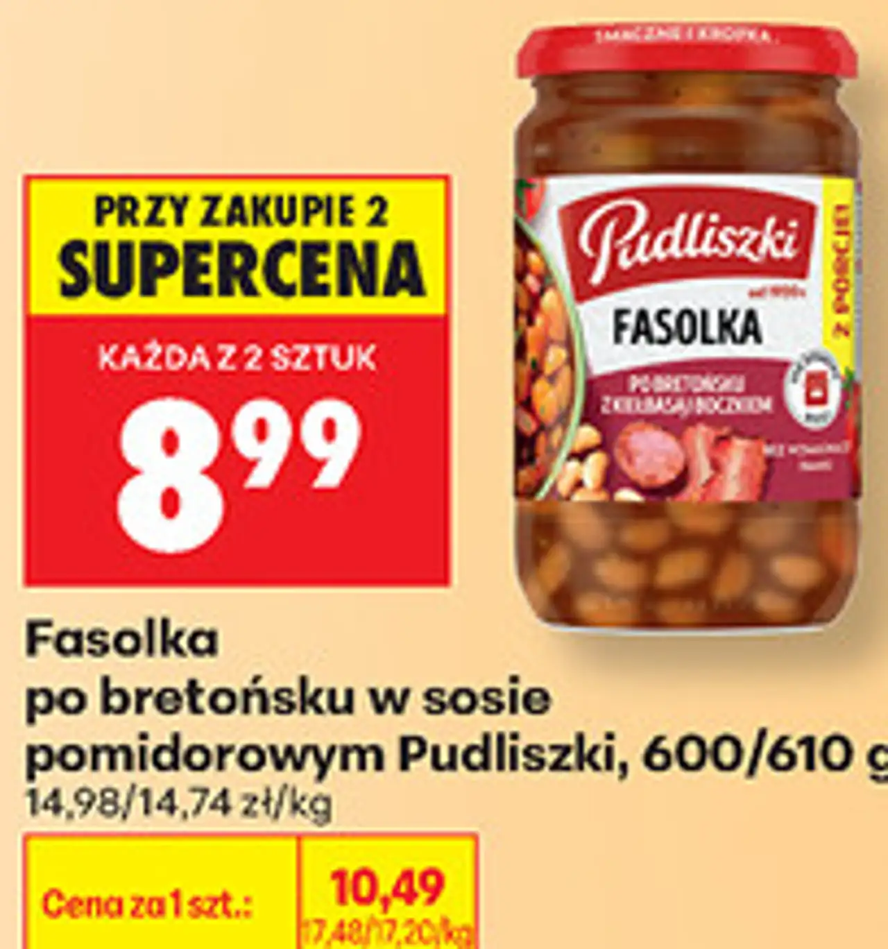Fasolka po bretońsku w sosie pomidorowym Pudliszki, 600/610 g