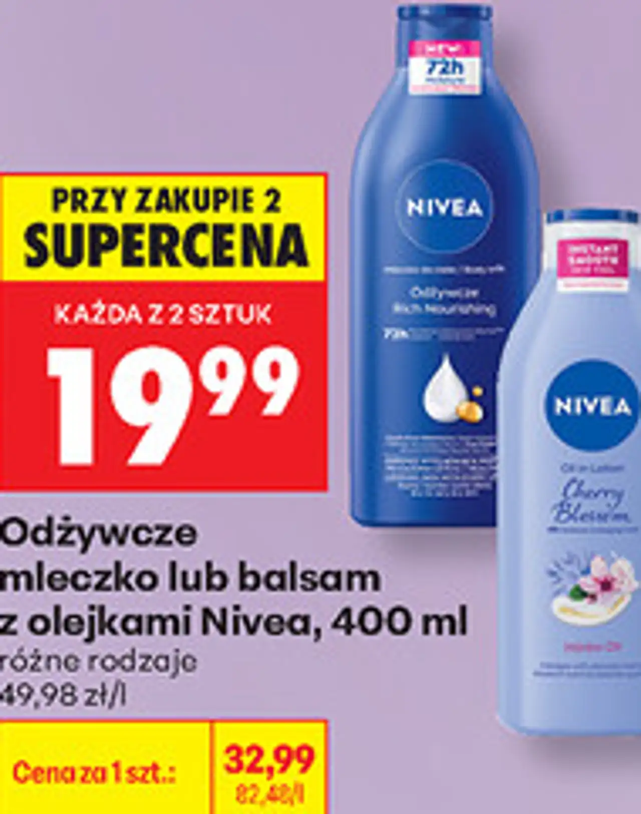 Odżywcze mleczko lub balsam z olejkami Nivea, 400 ml