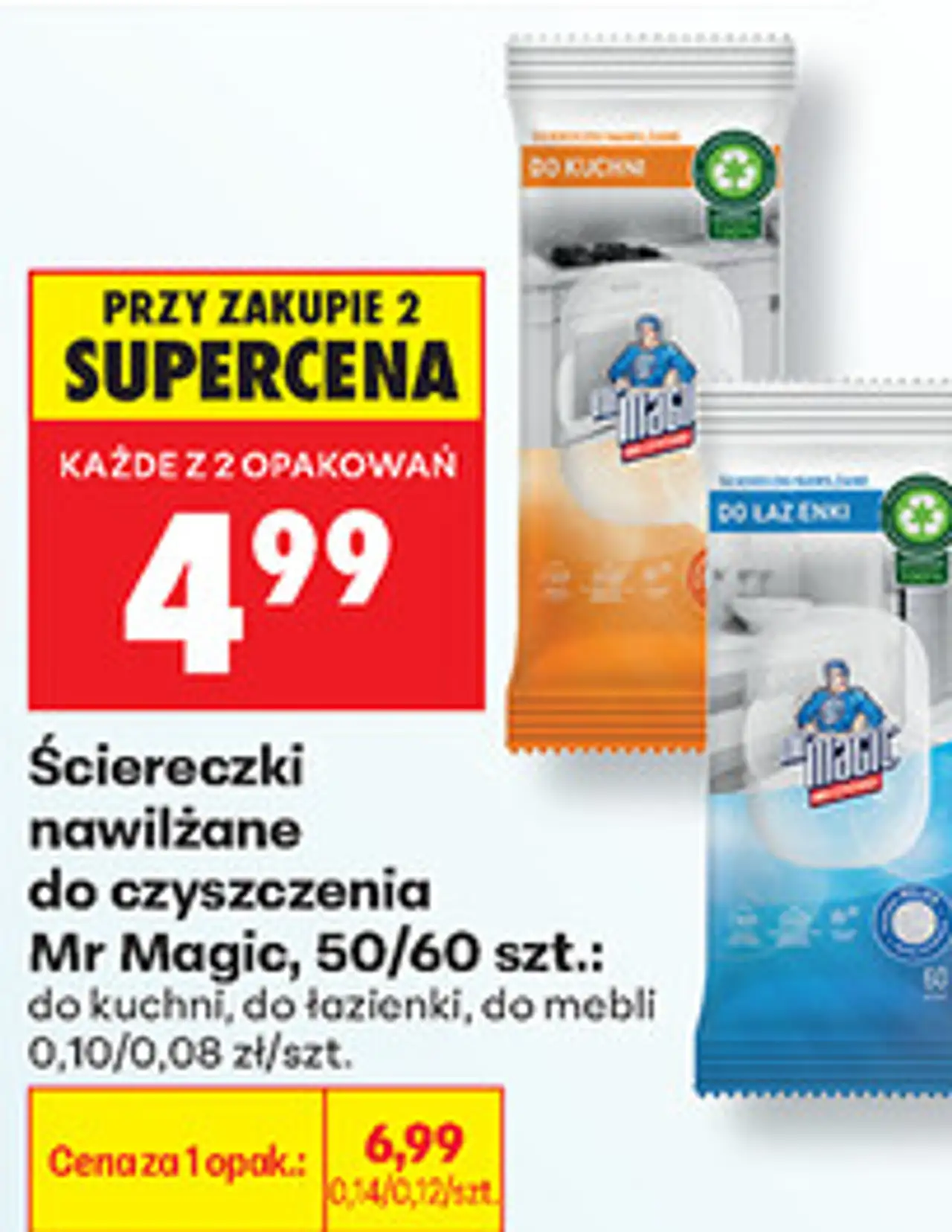Ściereczki nawilżane do czyszczenia Mr Magic, 50/60 szt.