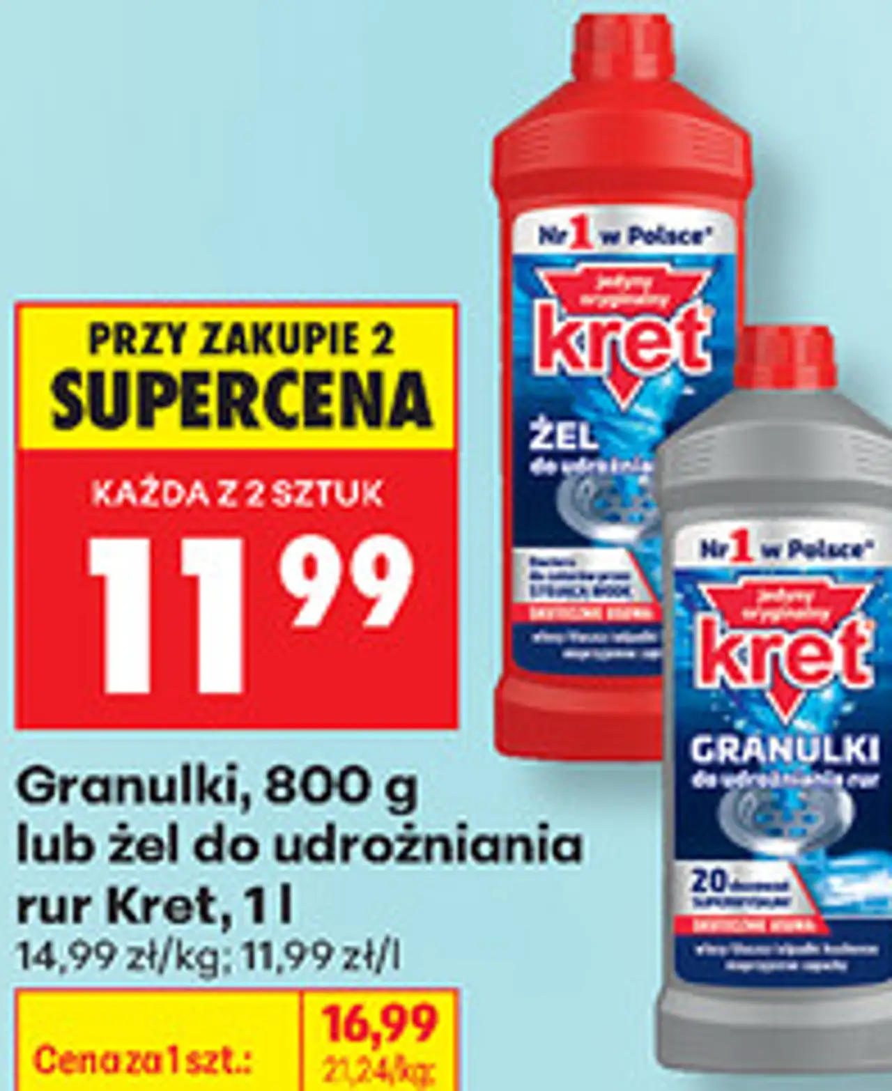 Granulki, 800 g lub żel do udrożniania rur Kret, 1 l