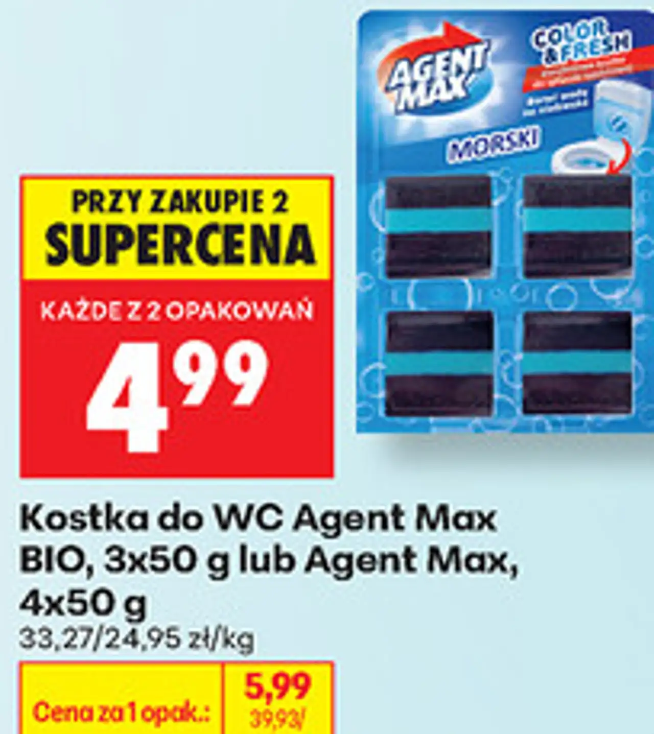 Kostka do WC Agent Max BIO, 3x50 g lub Agent Max, 4x50 g