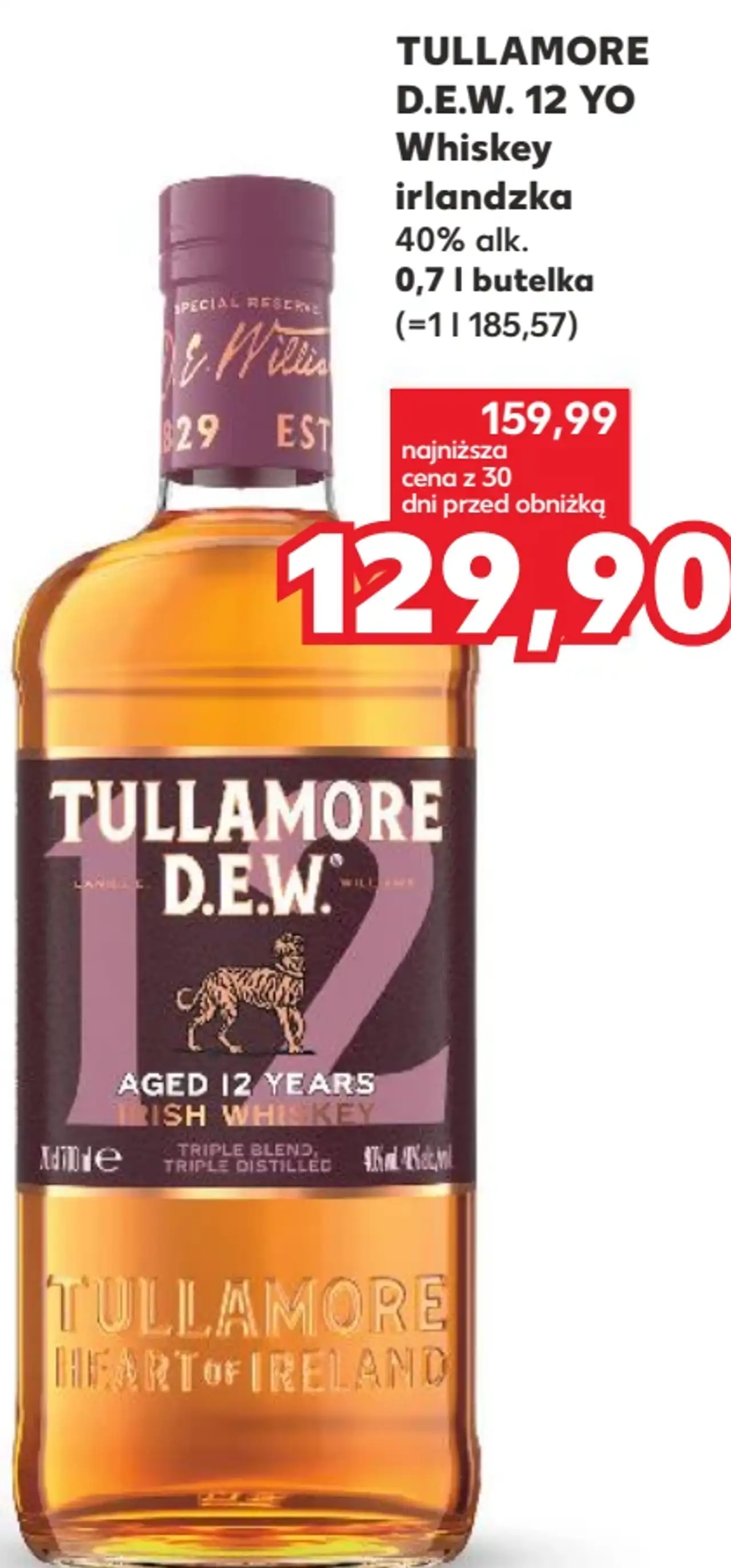 Tullamore D.E.W. 12 YO Whiskey irlandzka 40% alk. 0,7 l
