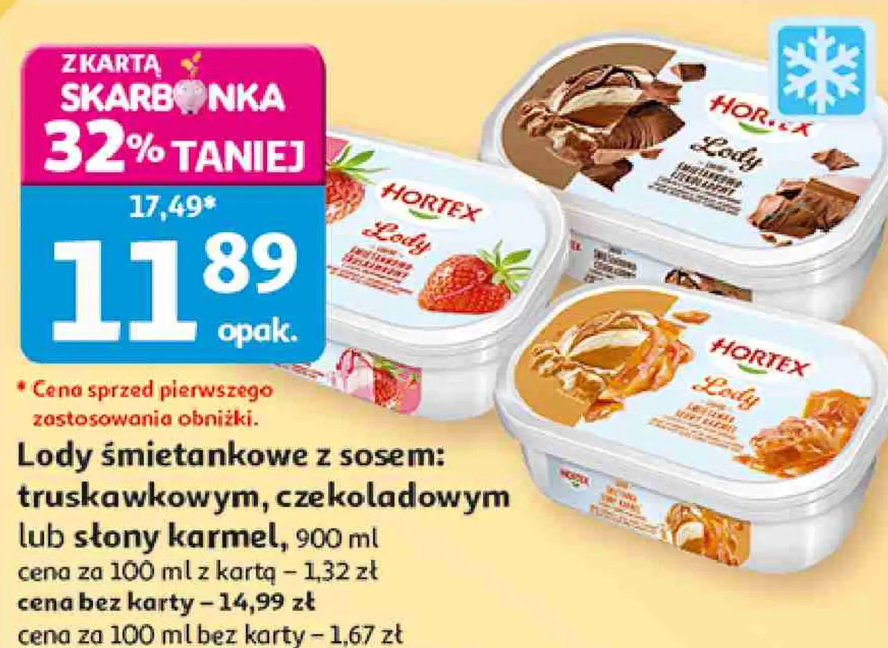 Lody śmietankowe z sosem: truskawkowym, czekoladowym lub słony karmel Hortex