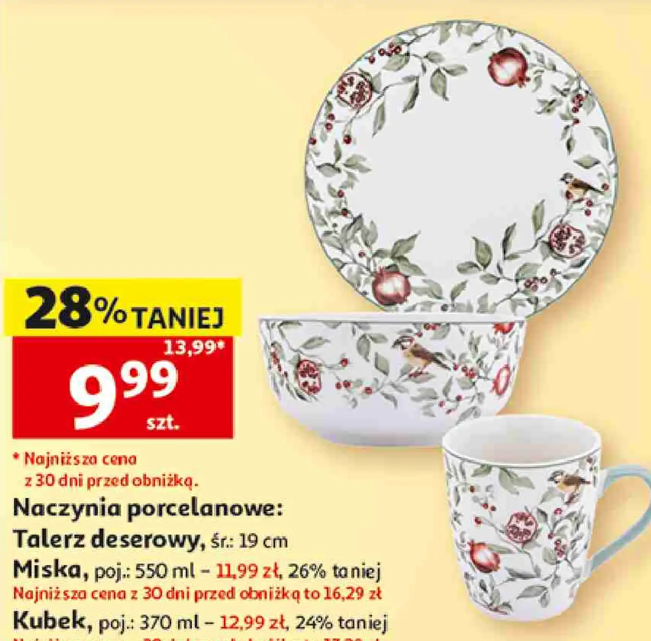 Naczynia porcelanowe: Talerz deserowy, Miska, Kubek