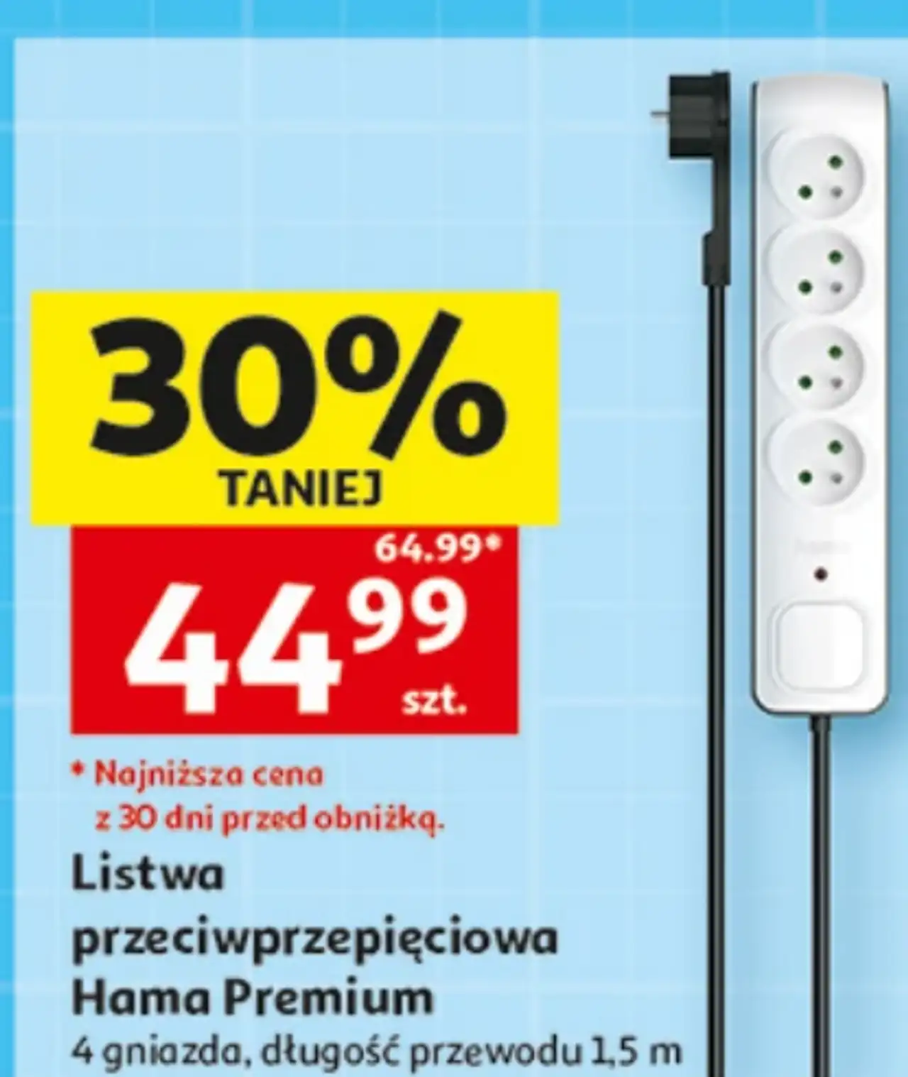 Listwa przeciwprzepięciowa Hama Premium 4 gniazda, długość przewodu 1,5 m