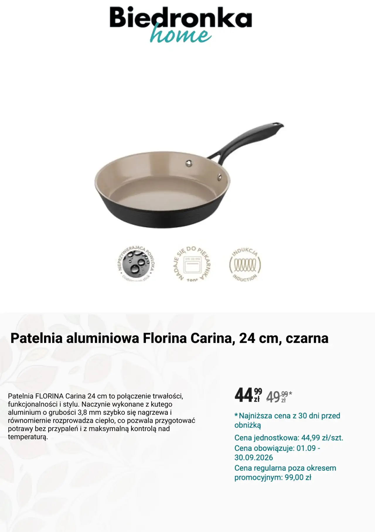 Patelnia aluminiowa Florina Carina, 24 cm, czarna