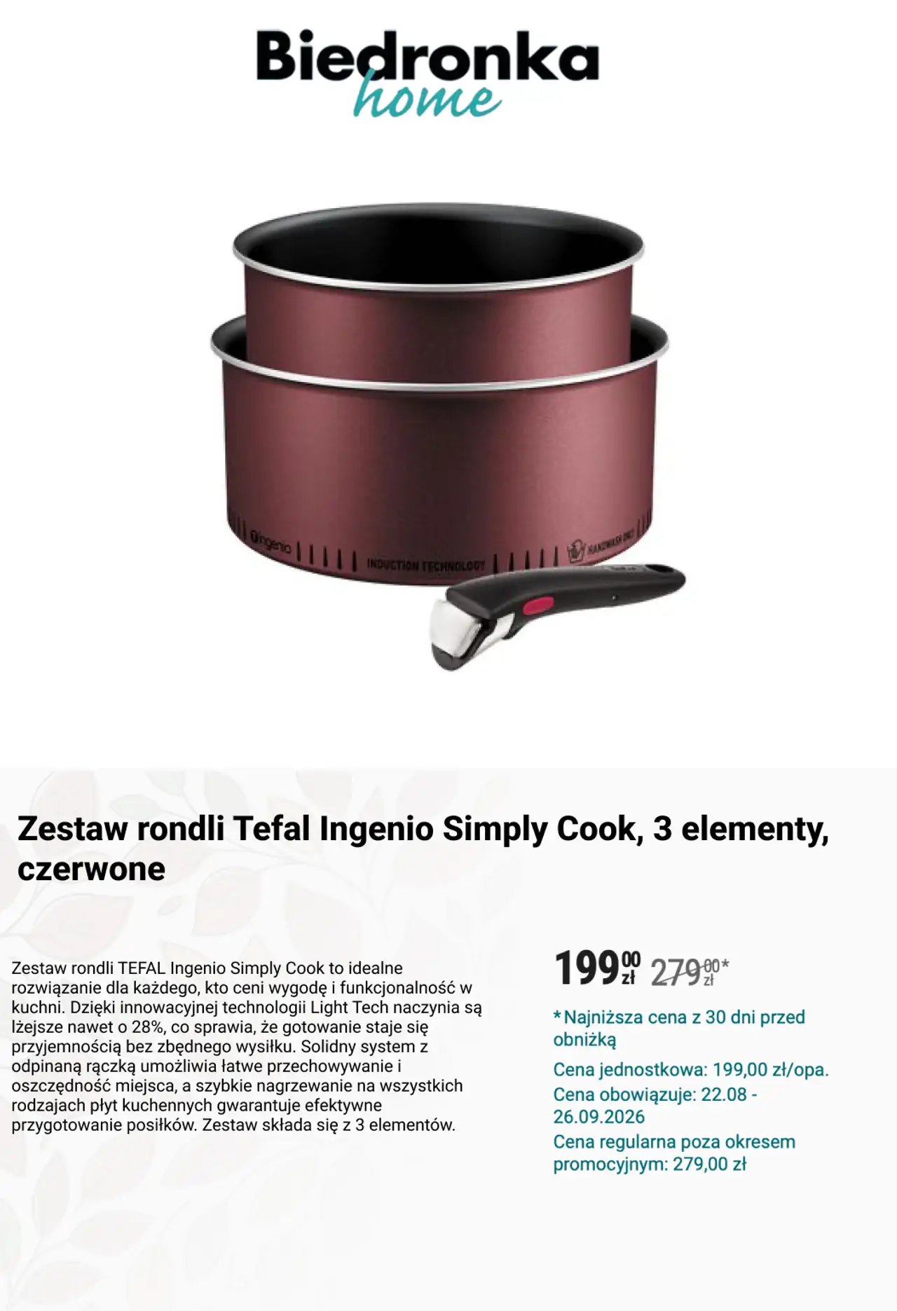 Zestaw rondli Tefal Ingenio Simply Cook, 3 elementy, czerwone