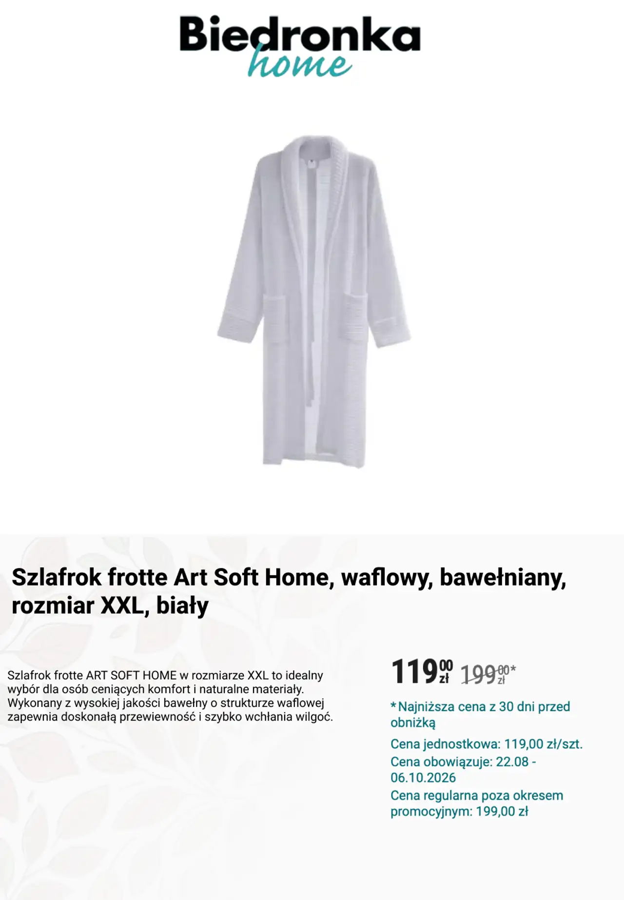 Szlafrok frotte Art Soft Home, waflowy, bawełniany, rozmiar XXL, biały