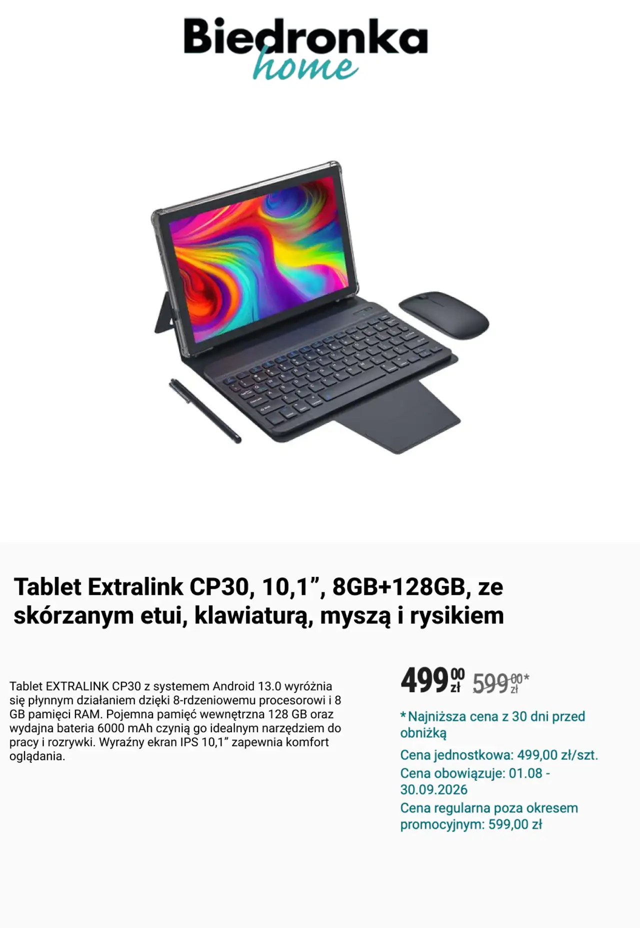 Tablet Extralink CP30, 10,1", 8GB+128GB, ze skórzanym etui, klawiaturą, myszą i rysikiem