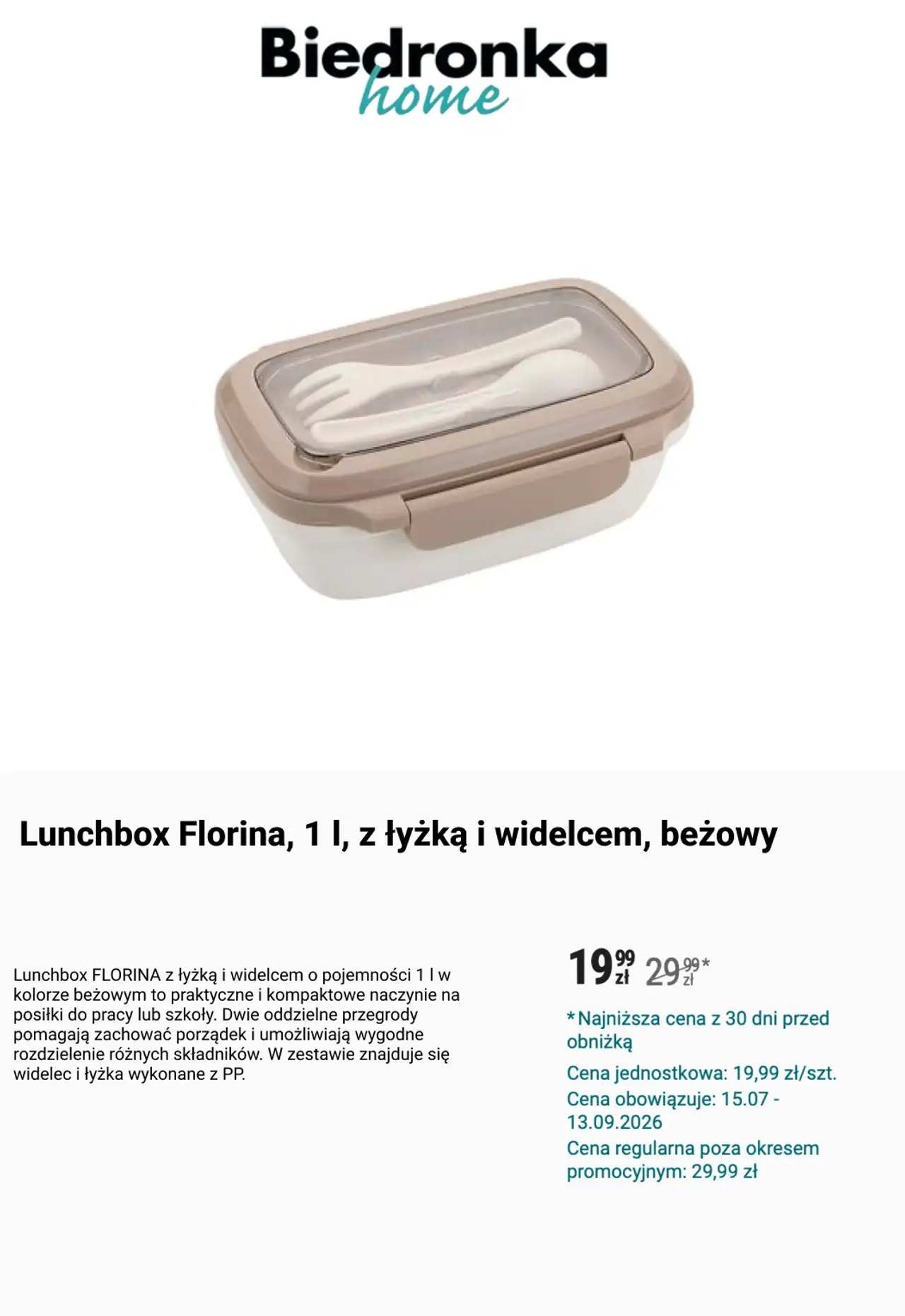 Lunchbox Florina, 1 l, z łyżką i widelcem, beżowy