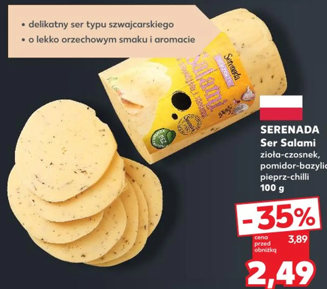 Serenada Ser Salami zioła-czosnek, pomidor-bazylia, pieprz-chilli 100 g