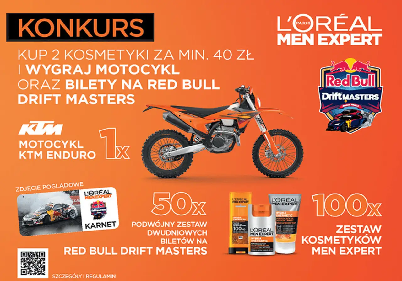 Konkurs L'Oreal Men Expert - kup 2 kosmetyki za min. 40 zł i wygraj motocykl KTM Enduro