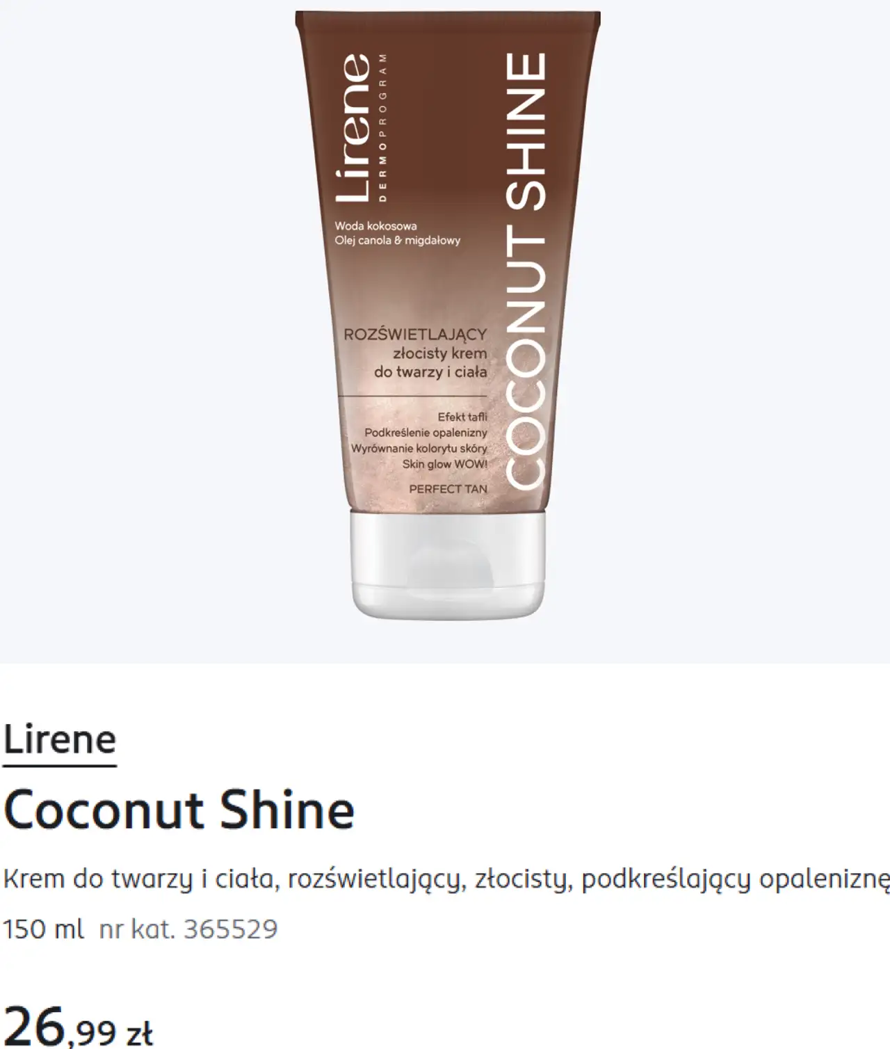 Lirene Coconut Shine Krem do twarzy i ciała, rozświetlający, złocisty, podkreślający opaleniznę