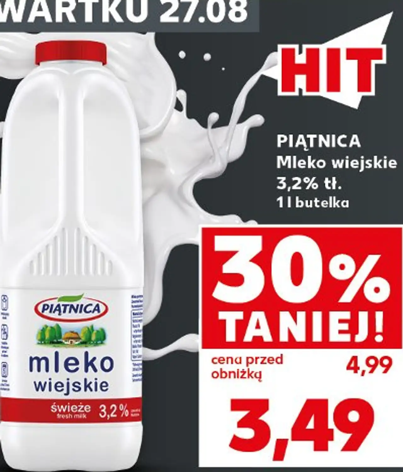 Piątnica Mleko wiejskie 3,2% tł. 1 l butelka