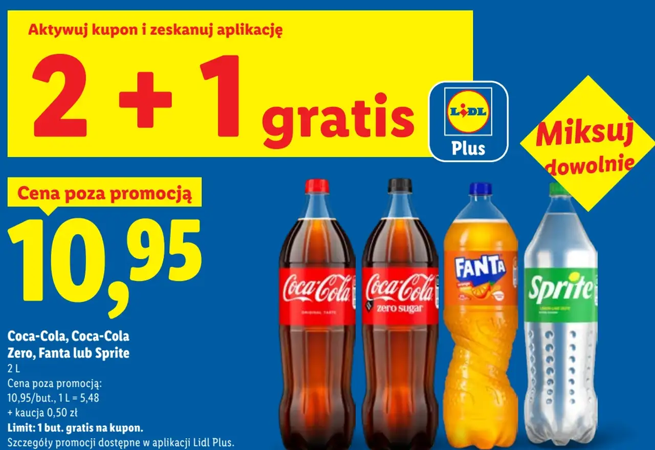 Coca-Cola, Coca-Cola Zero, Fanta lub Sprite 2 L