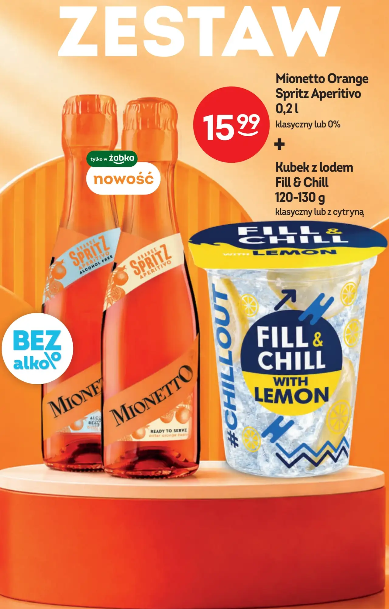 Zestaw: Mionetto Orange Spritz Aperitivo 0,2 l + Kubek z lodem Fill & Chill 120-130 g