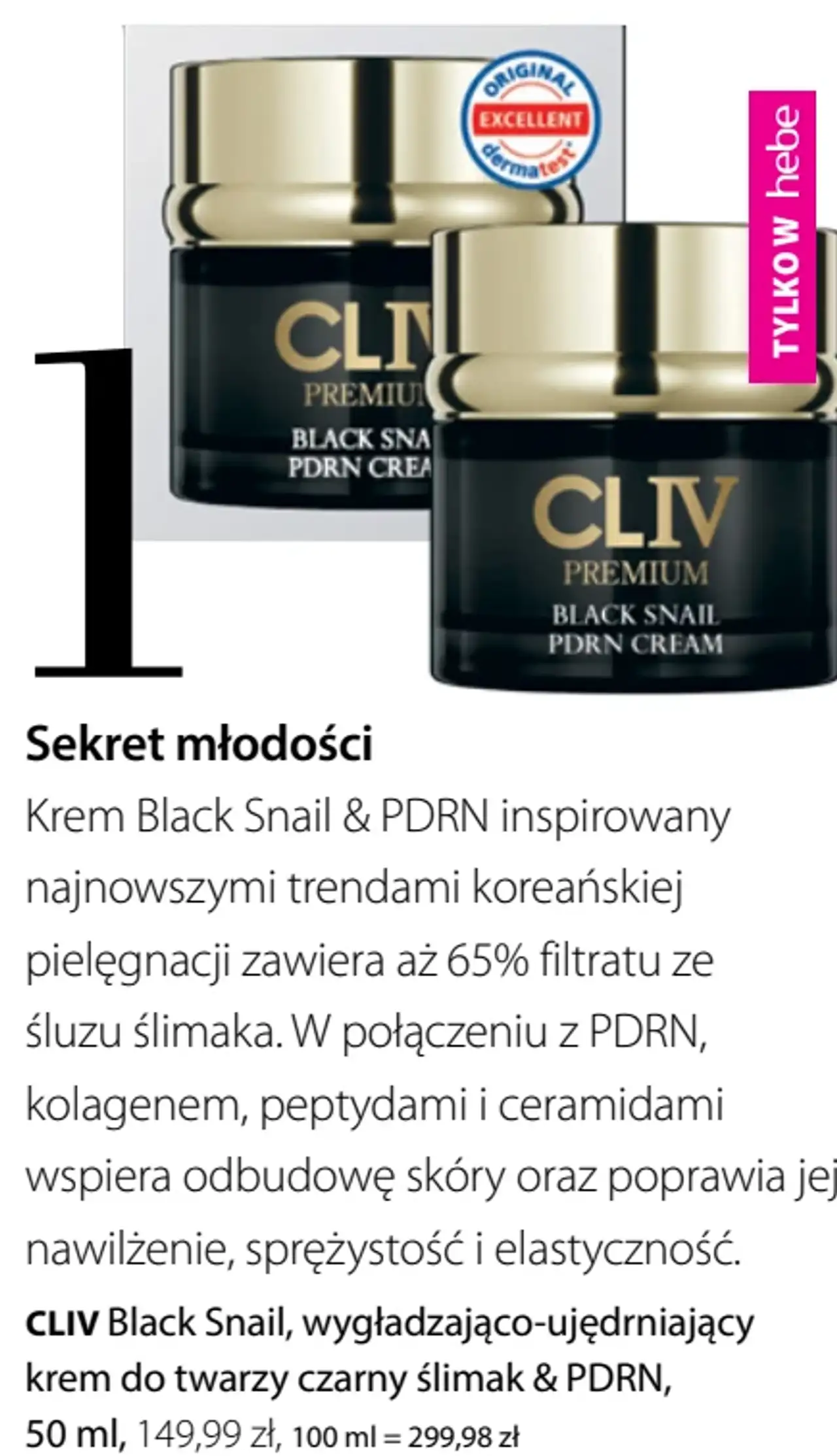 CLIV Black Snail, wygładzająco-ujędrniający krem do twarzy czarny ślimak & PDRN, 50 ml