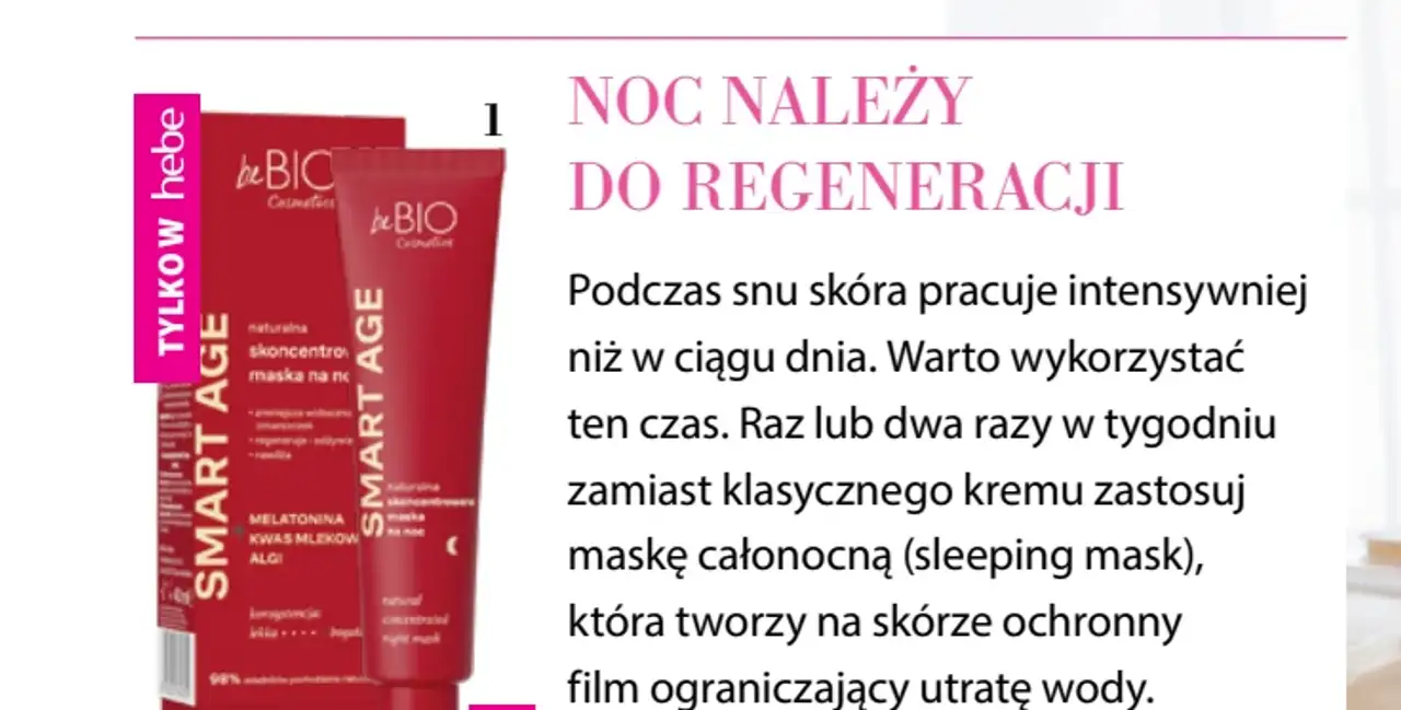 beBIO Smart Age, skoncentrowana maska do twarzy na noc