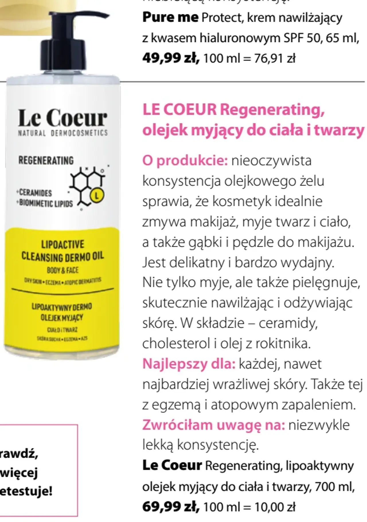 Le Coeur Regenerating, lipoaktywny olejek myjący do ciała i twarzy