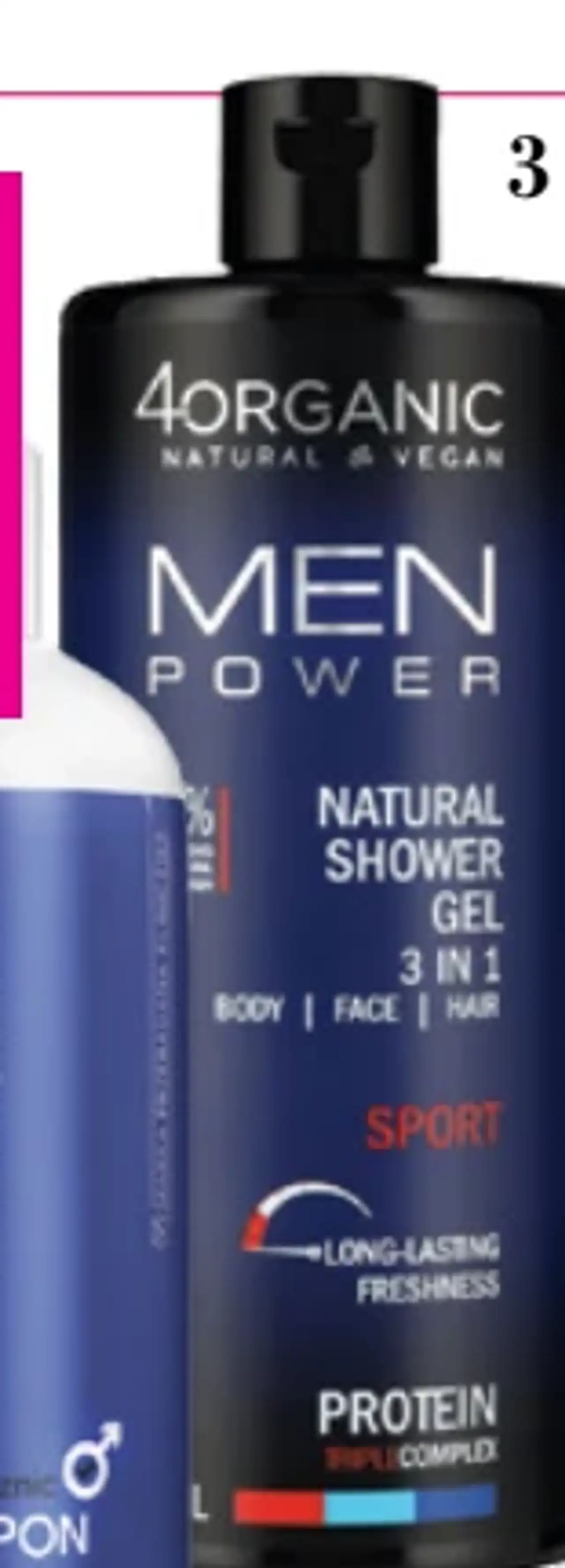 4ORGANIC Men Power Sport, męski naturalny żel pod prysznic 3 w 1