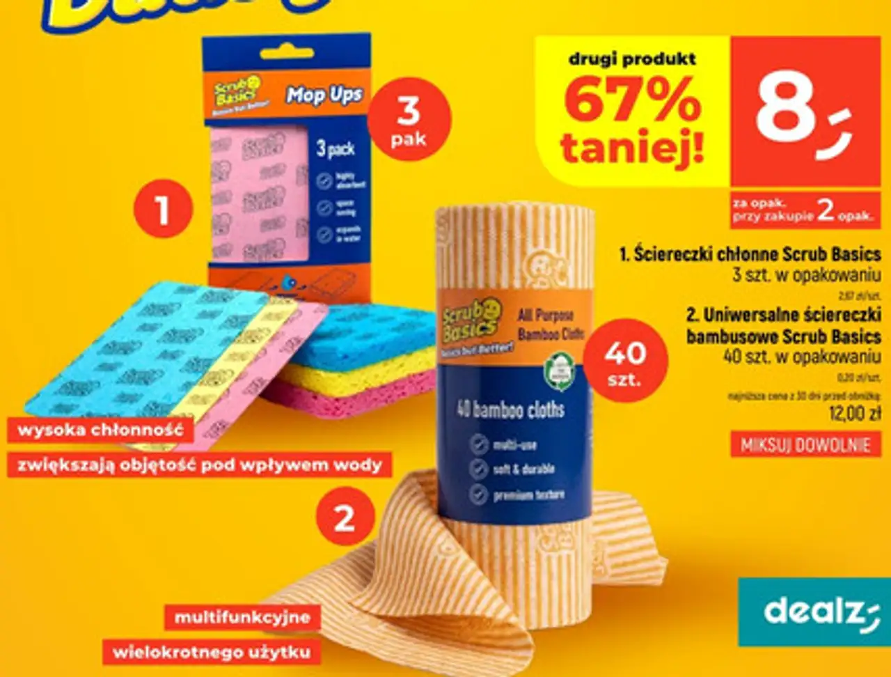 Ściereczki chłonne lub uniwersalne ściereczki bambusowe Scrub Basics