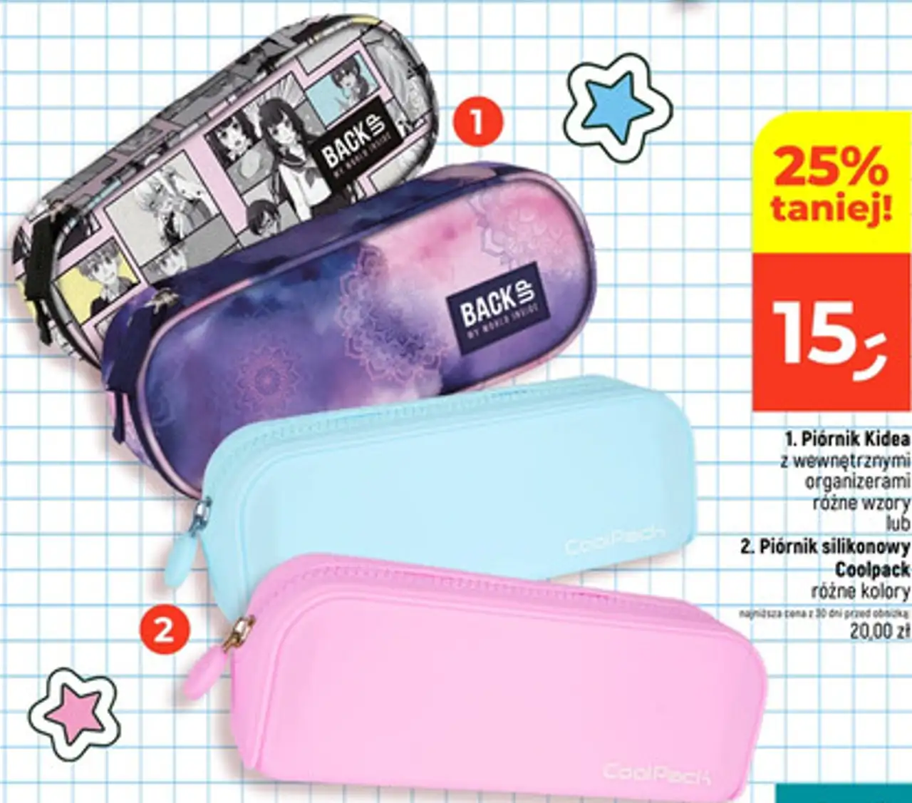 Piórnik Kidea z wewnętrznymi organizerami lub Piórnik silikonowy Coolpack